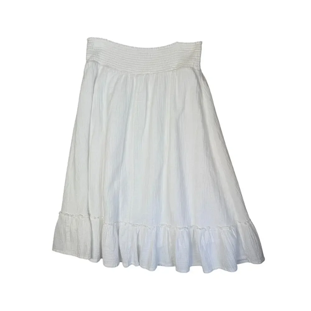 Quince Smocked Maxi Skirt Gauze Organic Cotton White XL